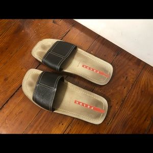 Vintage Prada Sport Black Leather Slides
